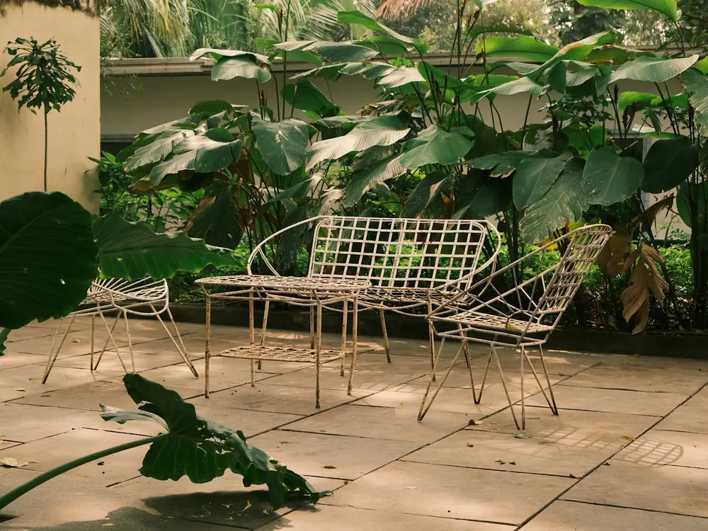 Stone-tiled alfresco courtyard