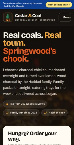 Cedar & Coal Charcoal Chicken example website